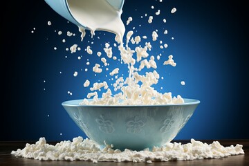 Crunchy Milk bowl flakes. Food meal. Generate Ai