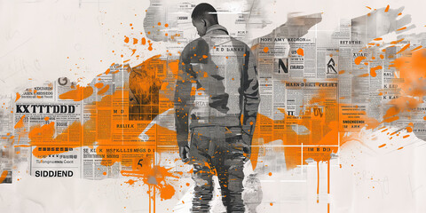 Man Standing in Front of Newspaper Background