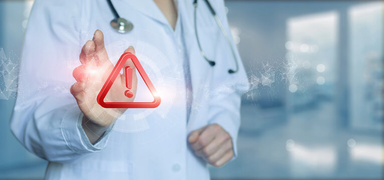 Doctor clicks on error icon . - Powered by Adobe