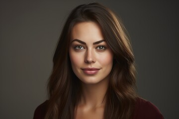 Portrait of beautiful woman with long brown hair. Studio shot.