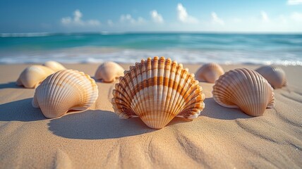 Beautiful sandy beach with sea and shell
