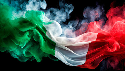 Fototapeta premium Image of the National Flag of Italy made of smoke, isolated on black background. Italian Flag.