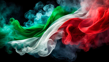 Fototapeta premium Image of the National Flag of Italy made of smoke, isolated on black background. Italian Flag.