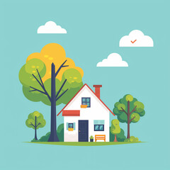 illustration of a house with a tree in flat vector design