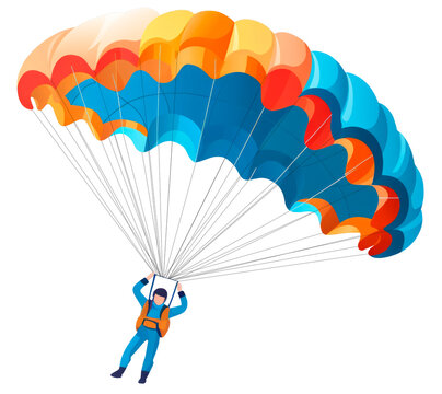 Skydiver with colorful parachute in flight.