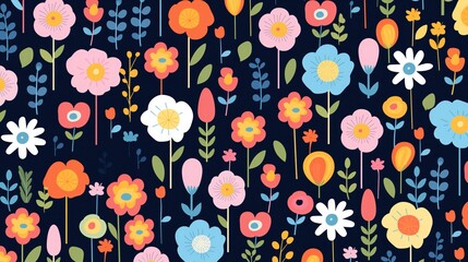 kids wallpaper of flowers, flat design, colorful