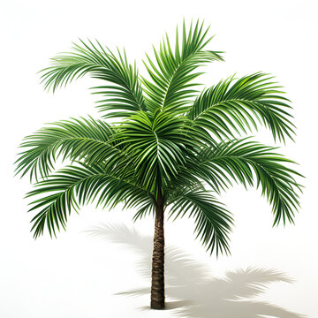 Young growing palm tree, white background isolated 