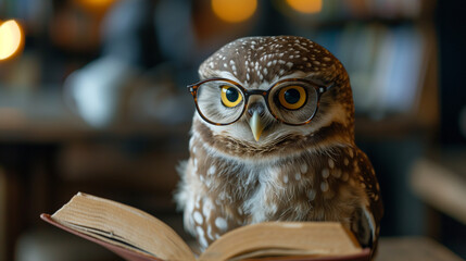 cozy reading with a hipster owl
