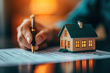 A realtor finalizes a mortgage agreement with a joyful young couple, marking the purchase of their new home. This encapsulates the essence of home ownership and securing a property loan