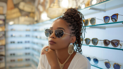 sunglasses glamour: woman exudes sophistication in boutique