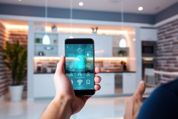 Fototapeta na wymiar Smart home control through mobile app
