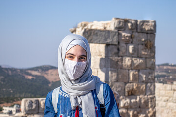 portrait for happy tourist muslim woman