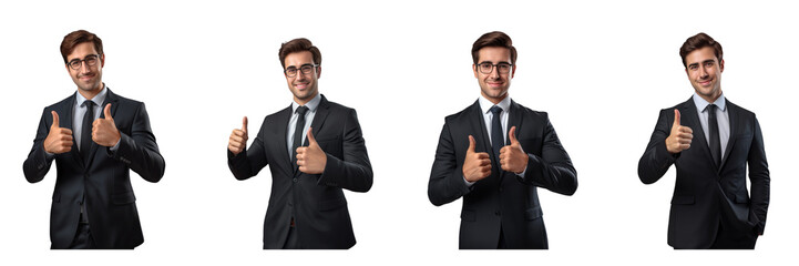 Set of a business man with a thump up high quality isolated on a Transparent Background