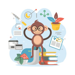 2d vector illustration colorful  animal monkey  business , TRAINING and study work hard successes 