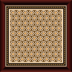 Square Tile With Highly Detailed Elements Of Oriental Marquetry Decorative Patterns