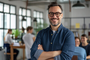 Fototapeta premium Confident professional in office environment smiling at camera
