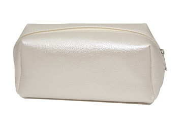 White women's cosmetic bag isolated on a white background.