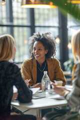 Successful group of business women engaged in productive discussion