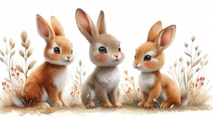 Obraz premium A couple of rabbits sitting next to each other