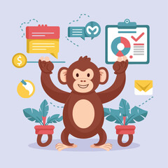 Fototapeta premium 2d vector illustration colorful animal monkey business , TRAINING and study work hard successes 
