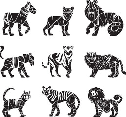 Black silhouette Geometric abstract animals set