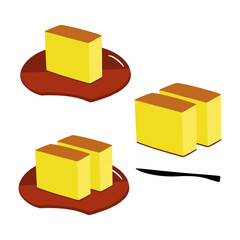 カステラの手描きカラーイラストセット