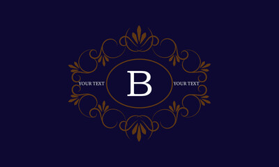 Logo template with monogram element and letter B in the center. Sophisticated ornament for restaurant, club, boutique, cafe, hotel cards. Vector illustration