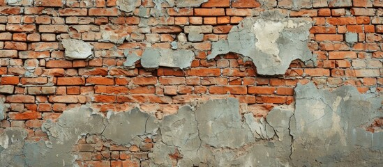 Unsafe aged brick wall with significant structural damage resulting from foundation failure, subsidence, corrosion, climate variations, and seismic activity.
