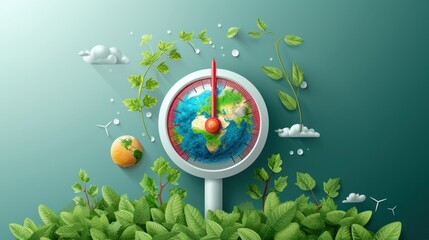 A 3D vector illustration of a weather thermometer icon, representing global warming and ecology concepts