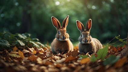 two rabbits in the forest