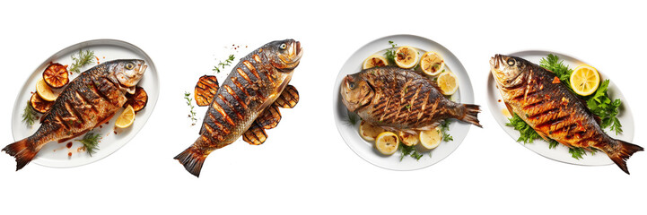 Set of a grilled fish with small shadow bottom right on a Transparent Background