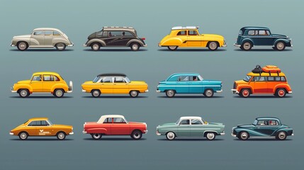 Set of car icons featuring 30 different vector car forms
