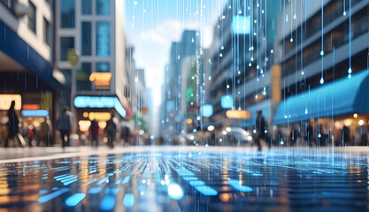 Obraz premium Futuristic smart city with digital binary data abstract background 