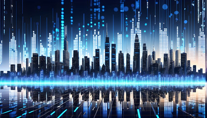 Fototapeta na wymiar Futuristic smart city with digital binary data abstract background 