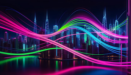 Fototapeta na wymiar city neon light night background bokeh illustration 