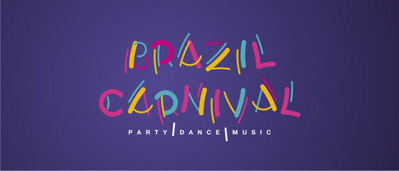 Brazil Carnival 2024 handwritten typography colorful logo party dance music purple background