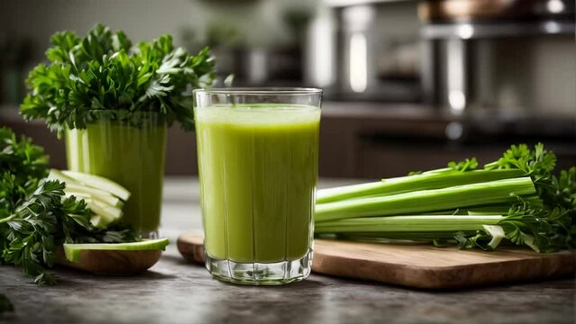 Fresh celery juice in a glass