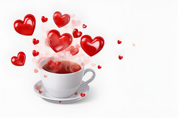 Fototapeta na wymiar 3D Rendering Coffee Cup With Red Hearts On white Background