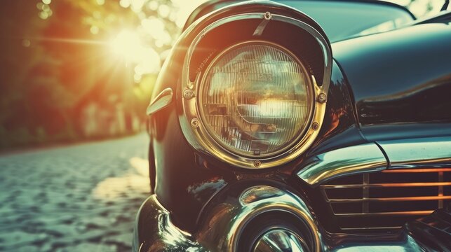 Vintage-style pictures showcasing the headlight lamp of a classic car