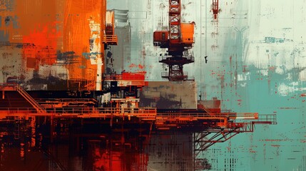 Painting of a construction site.