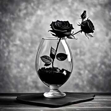 still life with  bouquet of black roses in vase realistic abstrat hd background