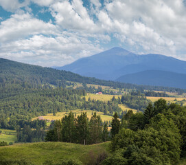 Picturesque summer Carpathian mountain countryside, Ukraine.