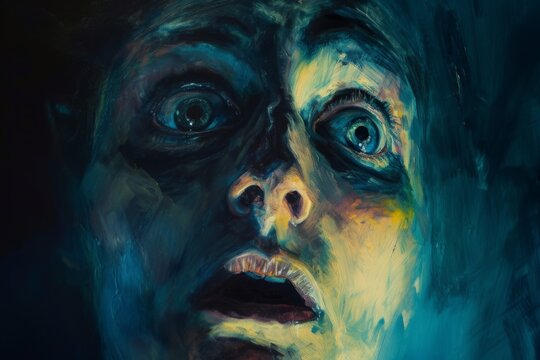 Captivating and chilling, this portrait captures the essence of horror through hauntingly detailed brushstrokes that seem to follow you with their piercing eyes