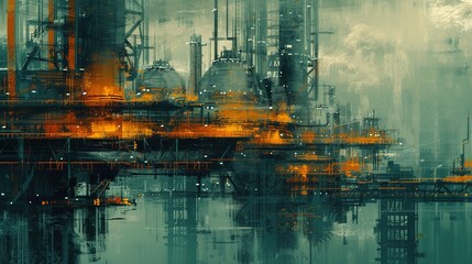 Painting of an oil terminal.