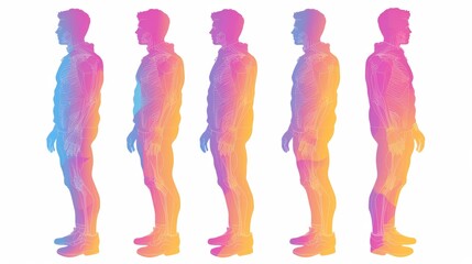 Vector flat healthcare illustration of male body temperature model: normal, hyperthermia, and hypothermia conditions with body cooling infrared heat map on white background - obrazy, fototapety, plakaty