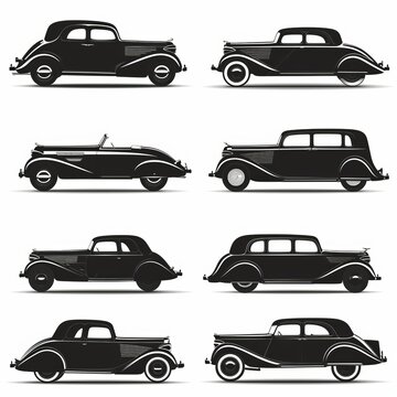 Collection of modern and vintage car silhouettes