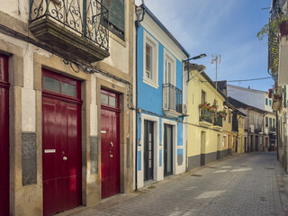 Fototapeta na wymiar Picturesque view of old houses and streets of Vila Real town at sunny autumn morning, Portugal