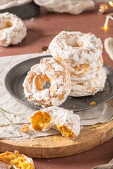 Portuguese sweets named argolas das Caldas - Rings from Caldas. Typical glazed cookies with sugar. Regional sweet from Caldas da Rainha, Portugal.