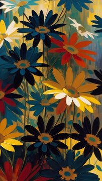 Wildflowers and daisies painted in oil, vertical video