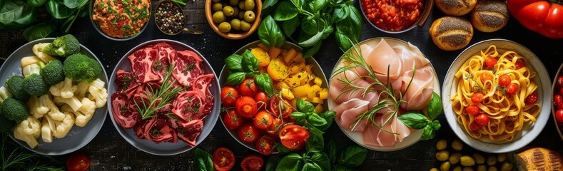 "Vari&eacute;t&eacute; de plats pr&eacute;sent&eacute;s pour un repas &eacute;labor&eacute;"